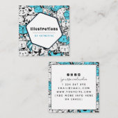 Cute Cat Pattern Cartoonist Graphic Designer Fun Vierkante Visitekaartje (Voorkant / Achterkant)