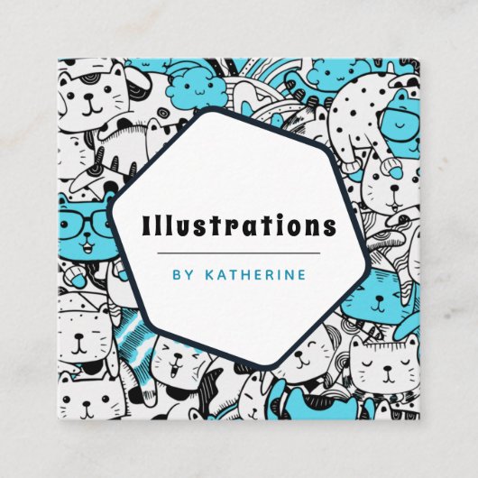 Cute Cat Pattern Cartoonist Graphic Designer Fun Vierkante Visitekaartje (Voorkant)