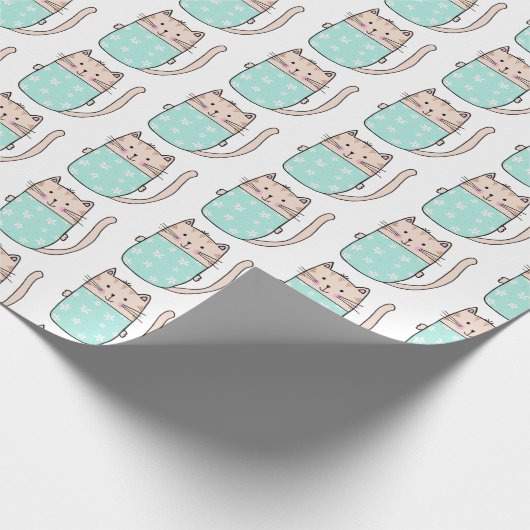 Cute Cat Pattern Girls Birthday Cadeaupapier (Hoek)