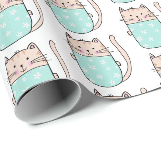 Cute Cat Pattern Girls Birthday Cadeaupapier (Rol Hoek)