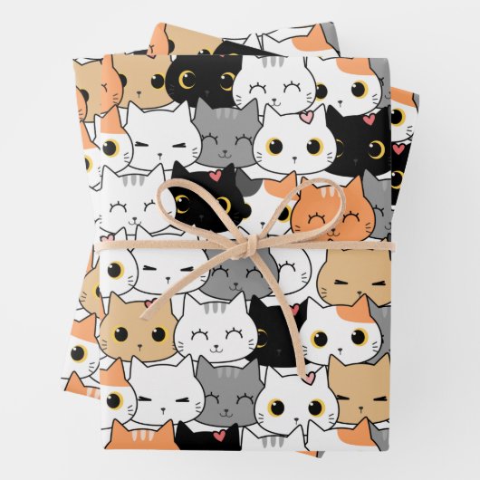 Cute Cat Pattern Inpakpapier Vel (In situ)