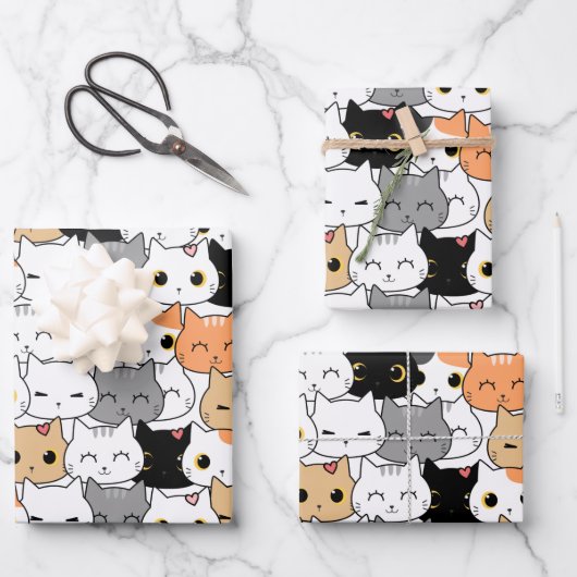 Cute Cat Pattern Inpakpapier Vel (Voorkant)