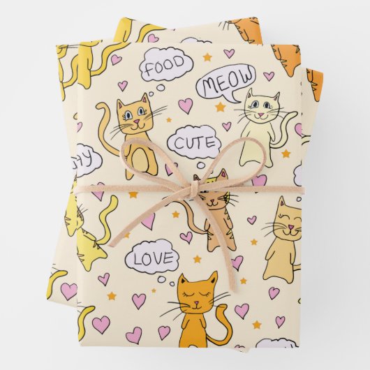 Cute Cat Pattern Inpakpapier Vel (In situ)