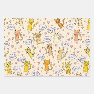 Cute Cat Pattern Inpakpapier Vel