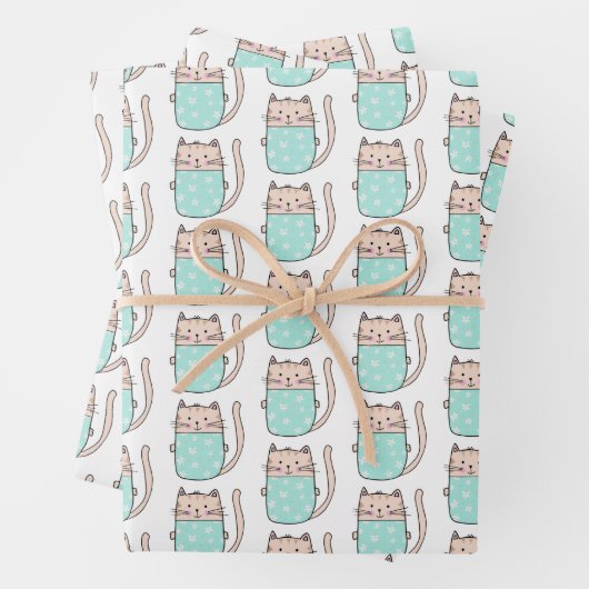 Cute Cat Pattern Kinder Inpakpapier Vel (In situ)