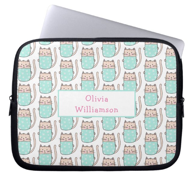Cute Cat Pattern Laptop Sleeve (Voorkant)