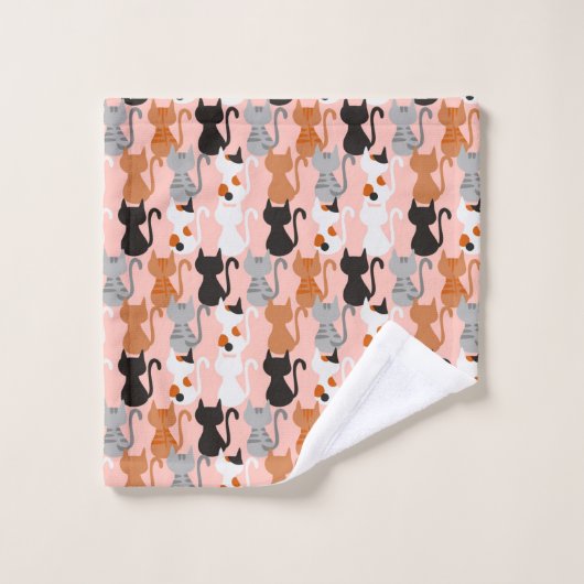 Cute Cat Pattern on Blush Pink Bad Handdoek (Wasdoekje)
