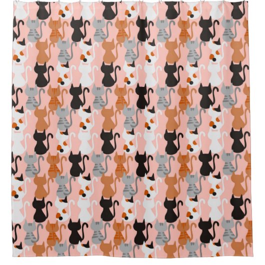 Cute Cat Pattern on Blush Pink Douchegordijn (Voorkant)