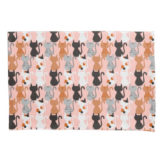 Cute Cat Pattern on Blush Pink Kussensloop (Voorkant-Links)