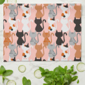 Cute Cat Pattern on Blush Pink Theedoek (Gevouwen)