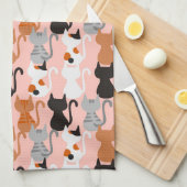 Cute Cat Pattern on Blush Pink Theedoek (Quarter Fold)