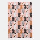 Cute Cat Pattern on Blush Pink Theedoek (Verticaal)
