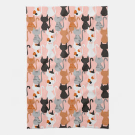 Cute Cat Pattern on Blush Pink Theedoek