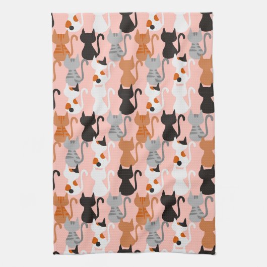 Cute Cat Pattern on Blush Pink Theedoek (Verticaal)