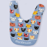 Cute Cat Pattern Persoonlijk Baby Slabbetje<br><div class="desc">Een leuk patroon van veel schattige kleine katjes. Originele versie door Nic Squirrell. Verander de naam van de baby om te personaliseren.</div>
