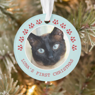 Cute Cat Paw Drukt Lijst Kerstmis Ornament