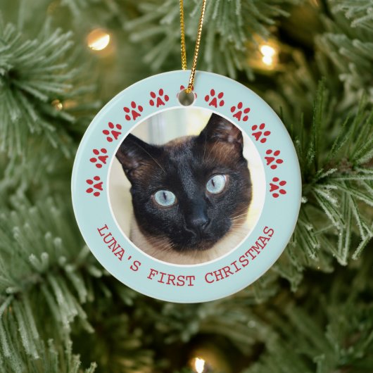 Cute Cat Paw Prins Lijst kerstmis Keramisch Ornament (Boom)