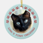 Cute Cat Paw Prins Lijst kerstmis Keramisch Ornament (Voorkant)