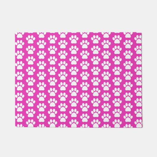 Cute Cat Paw Print Roze en White Pattern Deurmat (Voorkant)