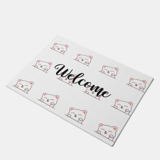 Cute Cat Peeking Welcome Deurmat (Schuin)
