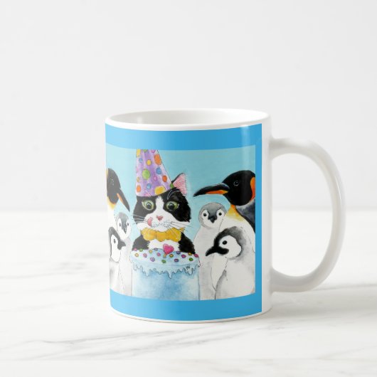 Cute cat penguin birthday party mug koffiemok (Rechts)