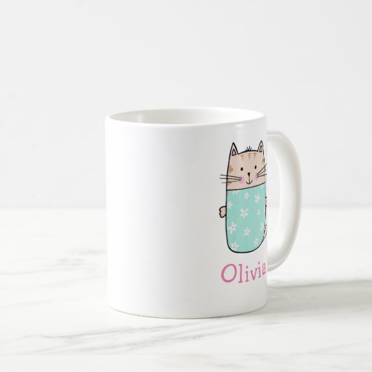 Cute Cat Personalized Custom Name Coffee Mok (Voorkant rechts)