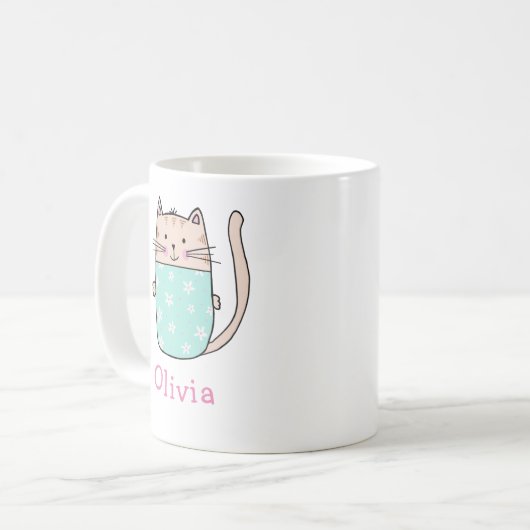 Cute Cat Personalized Custom Name Coffee Mok (Voorkant links)