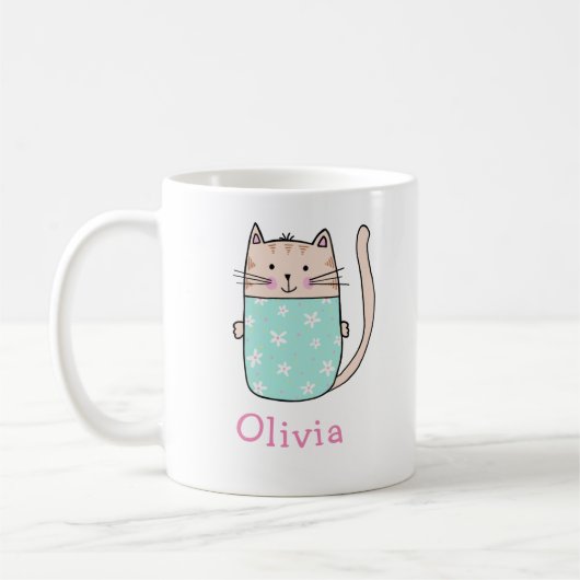 Cute Cat Personalized Custom Name Coffee Mok (Links)