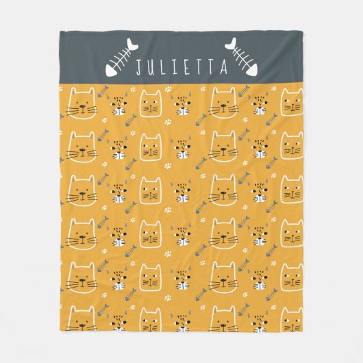 Cute Cat Personalized Modern Pattern Fleece Deken (Voorkant)