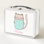 Cute Cat Personated Custom Name Metal Lunch Box (Voorkant)