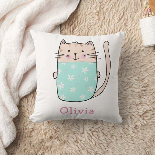 Cute Cat Personated Custom Name Pattern Kussen (Deken)