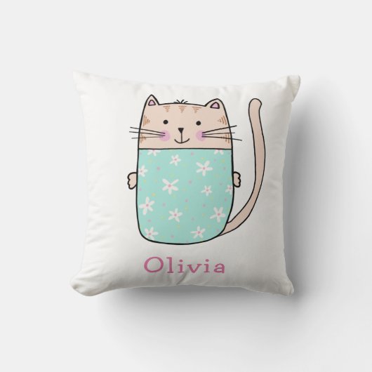 Cute Cat Personated Custom Name Pattern Kussen (Voorkant)
