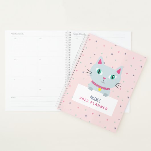 Cute Cat Persoonlijke naam Roze Planner (Display)