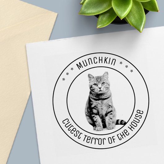 Cute Cat Pet Photo Round Zelfinktende Stempel