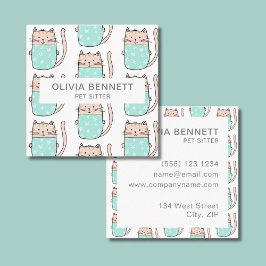 Cute Cat Pet Sitter Service Vierkante Visitekaartje