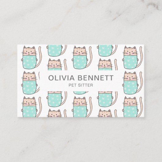Cute Cat Pet Sitter Visitekaartje (Voorkant)