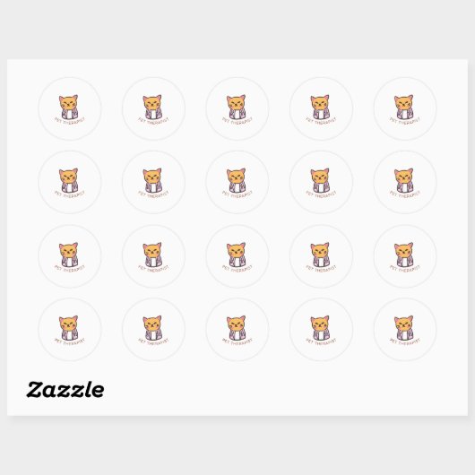 Cute Cat Pet Therapist Cartoon Design Ronde Sticker (Vel)