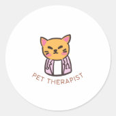 Cute Cat Pet Therapist Cartoon Design Ronde Sticker (Voorkant)