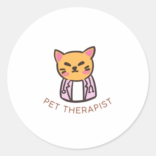 Cute Cat Pet Therapist Cartoon Design Ronde Sticker (Voorkant)