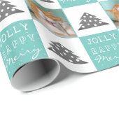 Cute Cat Pet Typografie Kerstboom Foto Cadeaupapier (Rol Hoek)