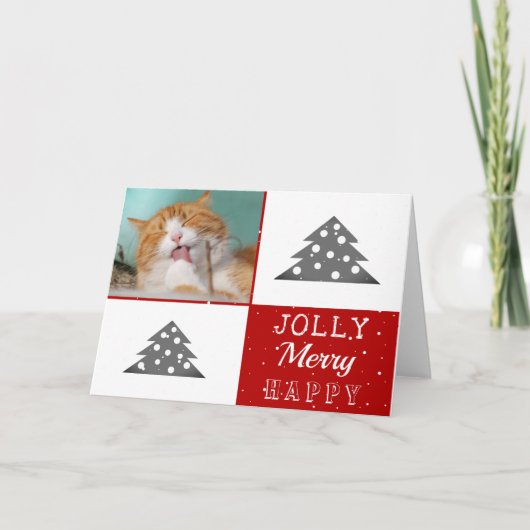 Cute Cat Pet Typografie Kerstboom Foto Kaart (Voorkant)