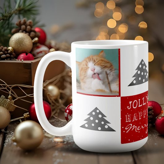 Cute Cat Pet Typografie Kerstboom Foto Koffiemok