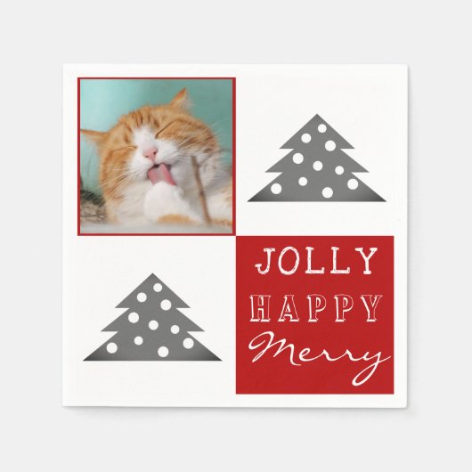 Cute Cat Pet Typografie Kerstboom Foto Servet (Voorkant)