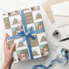 Cute Cat Pet Typografie Kerstfoto Cadeaupapier