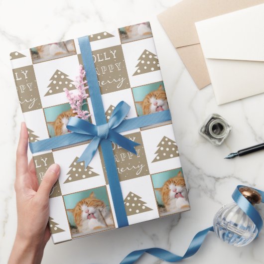 Cute Cat Pet Typografie Kerstfoto Cadeaupapier (Geschenken)