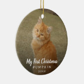 Cute Cat Photo My First Kerstmis Chalk Script Keramisch Ornament (Rechts)