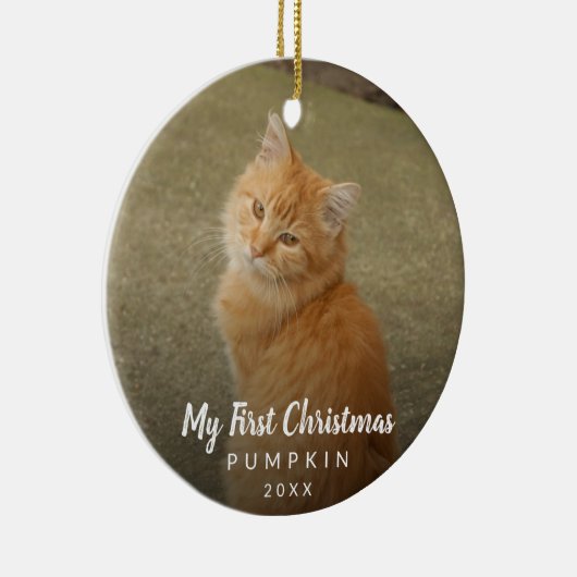 Cute Cat Photo My First Kerstmis Chalk Script Keramisch Ornament (Rechts)