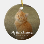 Cute Cat Photo My First Kerstmis Chalk Script Keramisch Ornament (Voorkant)