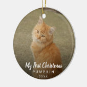Cute Cat Photo My First Kerstmis Chalk Script Keramisch Ornament (Links)