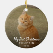 Cute Cat Photo My First Kerstmis Chalk Script Keramisch Ornament (Achterkant)
